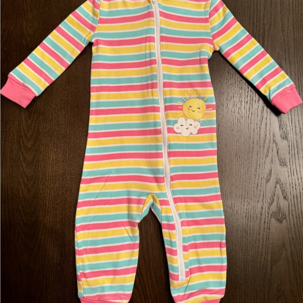 Little Me Pink and Yellow Footies with Striped Pattern